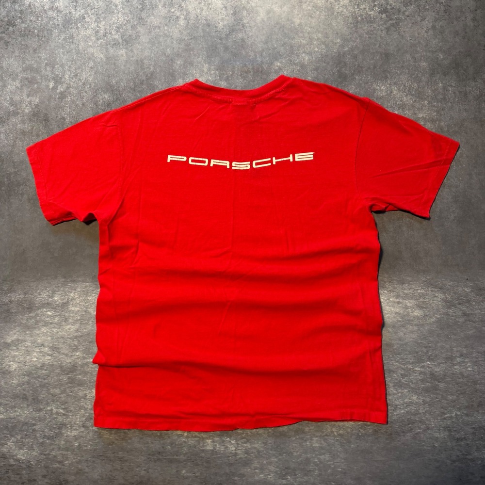 Vtg 80s 90s Porsche T Shirt L Red Single Stitch Accent Tag Spellout Euro Car